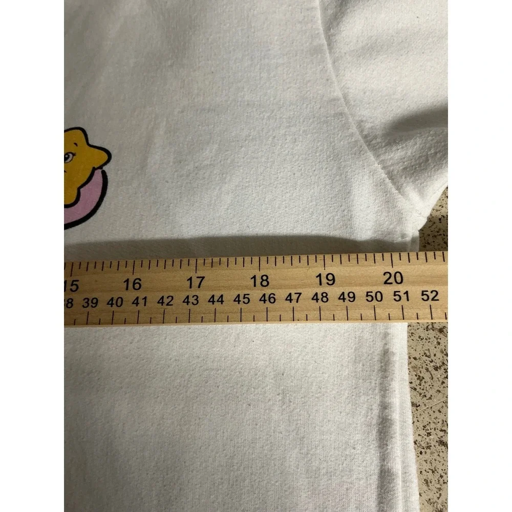 Care Bears Cheer Bear Graphic Hoodie White Rainbow Stars Fleece Sweatshirt